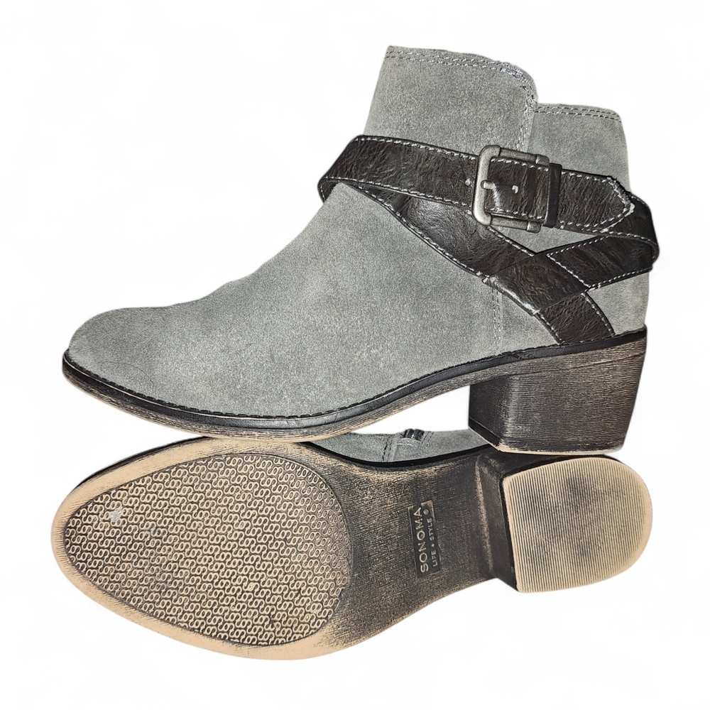 Womens Buckle Suede Ankle Boots Sonoma Moto Grey 6 Brindle Booties Western Biker